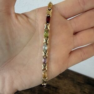 VTG Citrine Amethyst Peridot Multi Gemstones Sterling Silver Kiss Link Bracelet